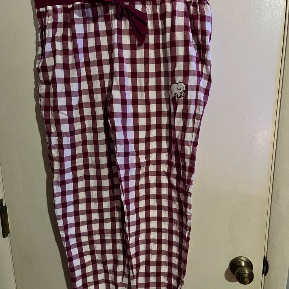Ivory Ella Burgundy and White Checkered Pajama Pants